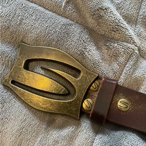 Silver jeans and Brown Leather Belt with Gold removable Buckle